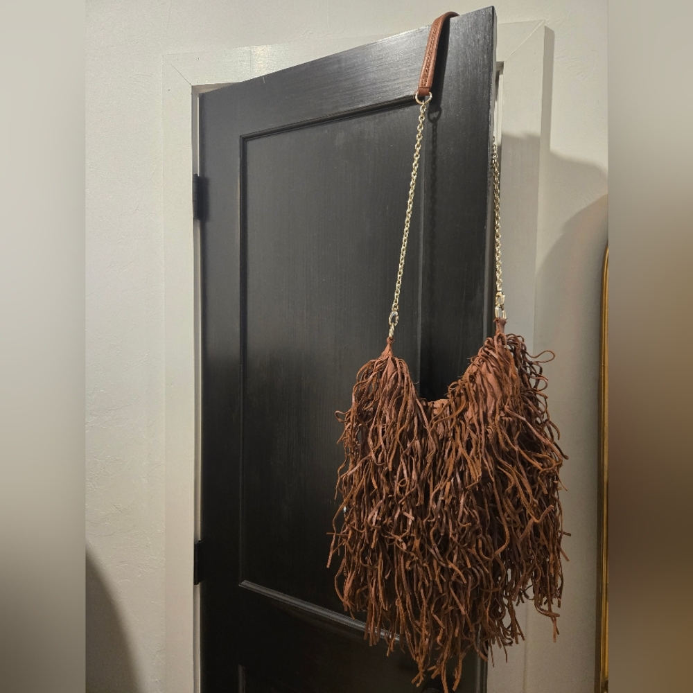 Monserate De Luca Leather Brown Fringe Bag